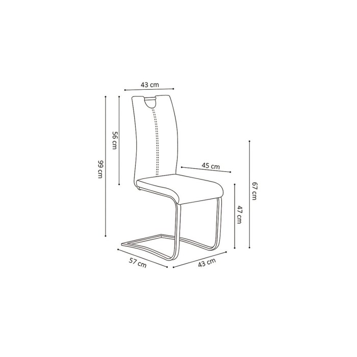 Chaise SOFI PU Gris, dimension H99 x L43 x P57 cm, idéal pour votre cuisine ou salle à manger