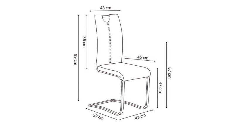 Chaise SOFI PU Gris, dimension H99 x L43 x P57 cm, idéal pour votre cuisine ou salle à manger