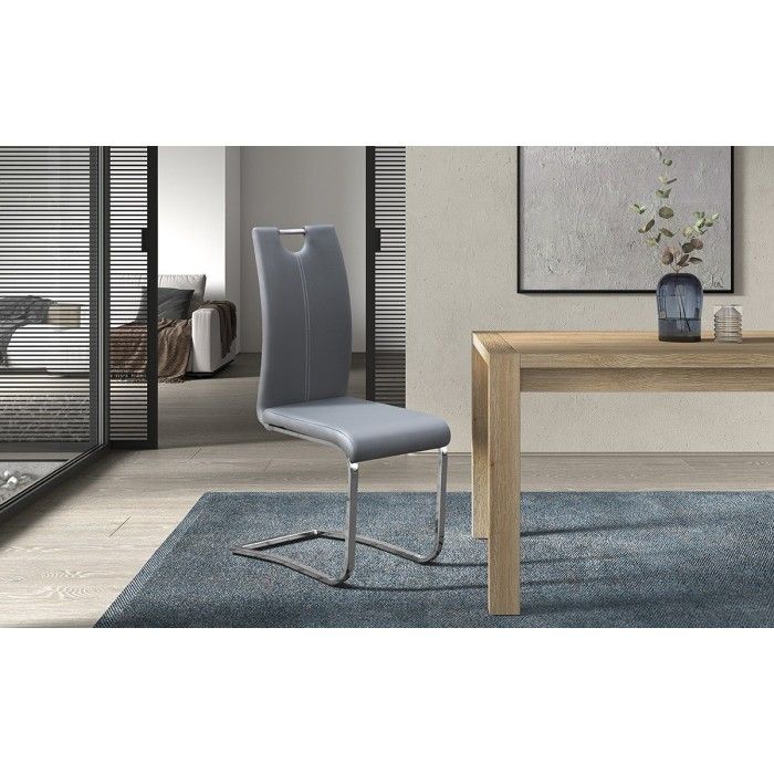 Chaise SOFI PU Gris, dimension H99 x L43 x P57 cm, idéal pour votre cuisine ou salle à manger