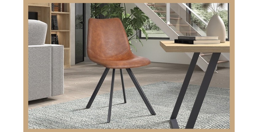 Chaise EMET PU Cognac, dimension H83 x L46 x P60 cm, idéal pour votre cuisine ou salle à manger