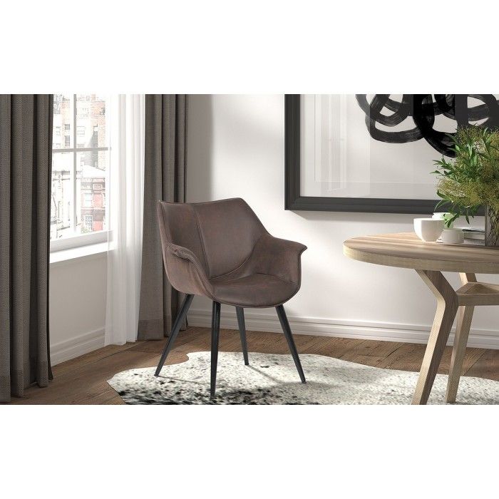 Chaise MILANO PU Micro fibre Brun, dimensions: H81 x L69 x P77 cm, idéal pour votre salle a manger ou cuisine