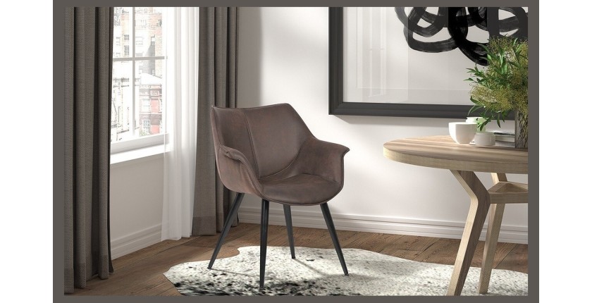 Chaise MILANO PU Micro fibre Brun, dimensions: H81 x L69 x P77 cm, idéal pour votre salle a manger ou cuisine