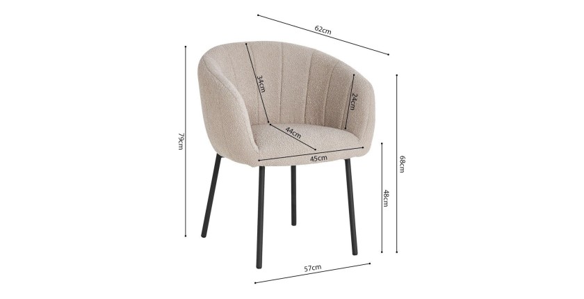 Chaise SEVILLE Tissu bouclé Sable, dimension H79 x L57 x P62, idéal pour votre cuisine ou salle à manger