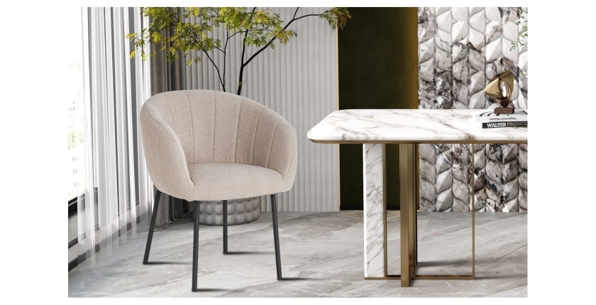 Chaise SEVILLE Tissu bouclé Sable, dimension H79 x L57 x P62, idéal pour votre cuisine ou salle à manger