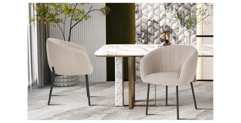 Chaise SEVILLE Tissu bouclé Sable, dimension H79 x L57 x P62, idéal pour votre cuisine ou salle à manger