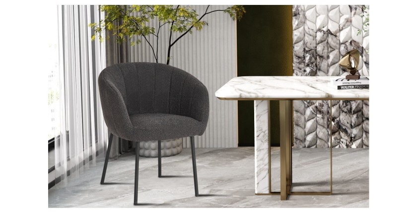 Chaise SEVILLE Tissu bouclé Gris, dimension H79 x L57 x P62, idéal pour votre cuisine ou salle à manger