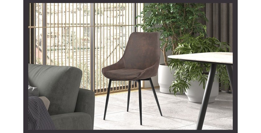Chaise MICRA PU Micro fibre Brun, dimensions: H86 x L49 x P61 cm, idéal pour un salon de prestige