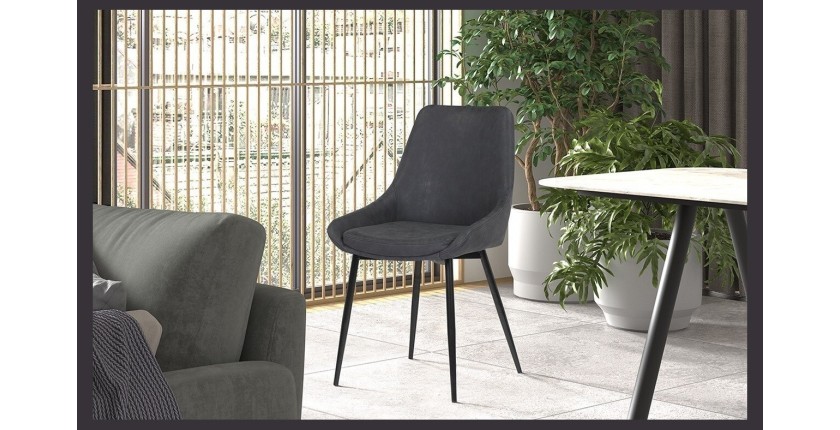 Chaise MICRA PU Gris foncé, dimensions: H86 x L49 x P61 cm, idéal pour un salon de prestige