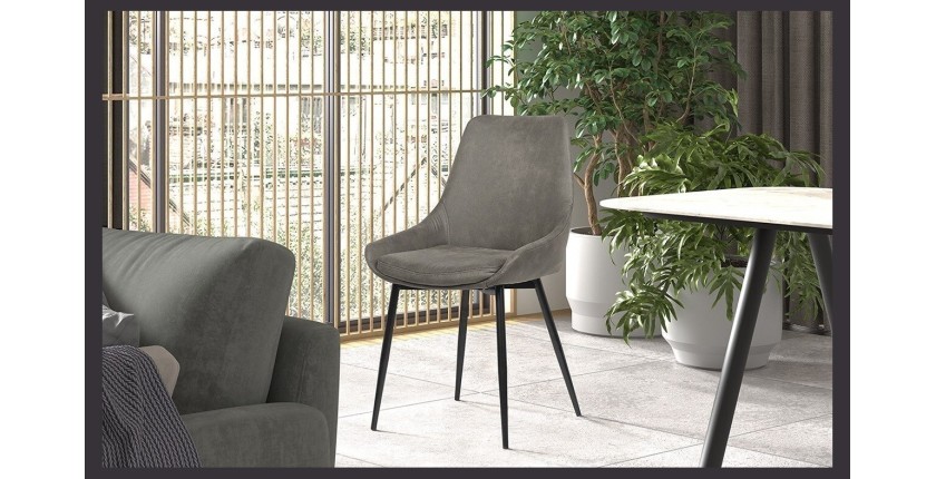 Chaise MICRA PU Micro fibre gris, dimensions: H86 x L49 x P61 cm, idéal pour un salon de prestige