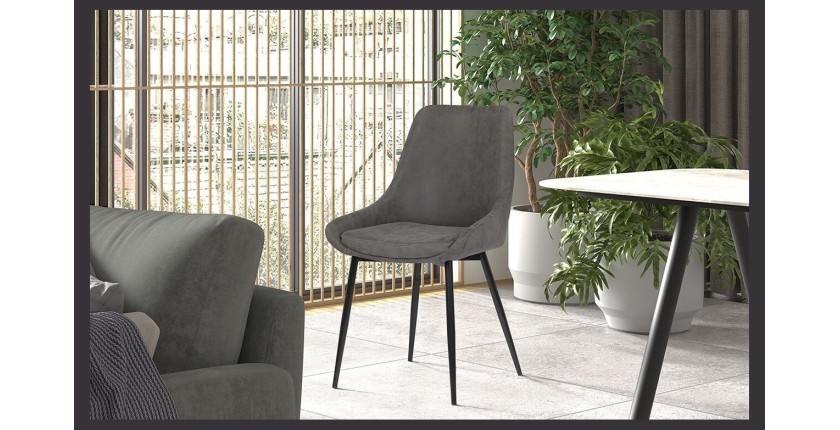 Chaise MICRA PU Gris clair, dimensions: H86 x L49 x P61 cm, idéal pour un salon de prestige
