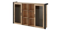 Huche avec éclairage LED collection BOWIE. 2 portes et 6 niches centrales. Couleur chêne et noir.
