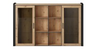 Huche avec éclairage LED collection BOWIE. 2 portes et 6 niches centrales. Couleur chêne et noir.