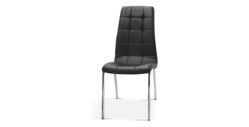 Chaise MERIL PU Noir, dimensions: H96 x L42 x P55 cm, idéal pour une salle a mangé tape a l'œil