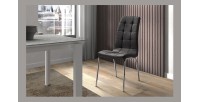 Chaise MERIL PU Noir, dimensions: H96 x L42 x P55 cm, idéal pour une salle a mangé tape a l'œil