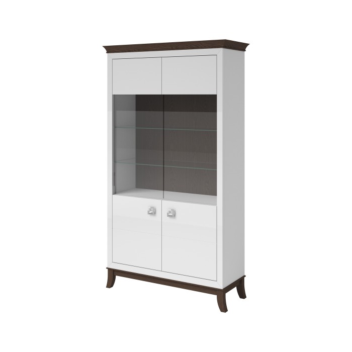 Vitrine  design 2 portes collection PALACE. Coloris blanc et chêne foncé