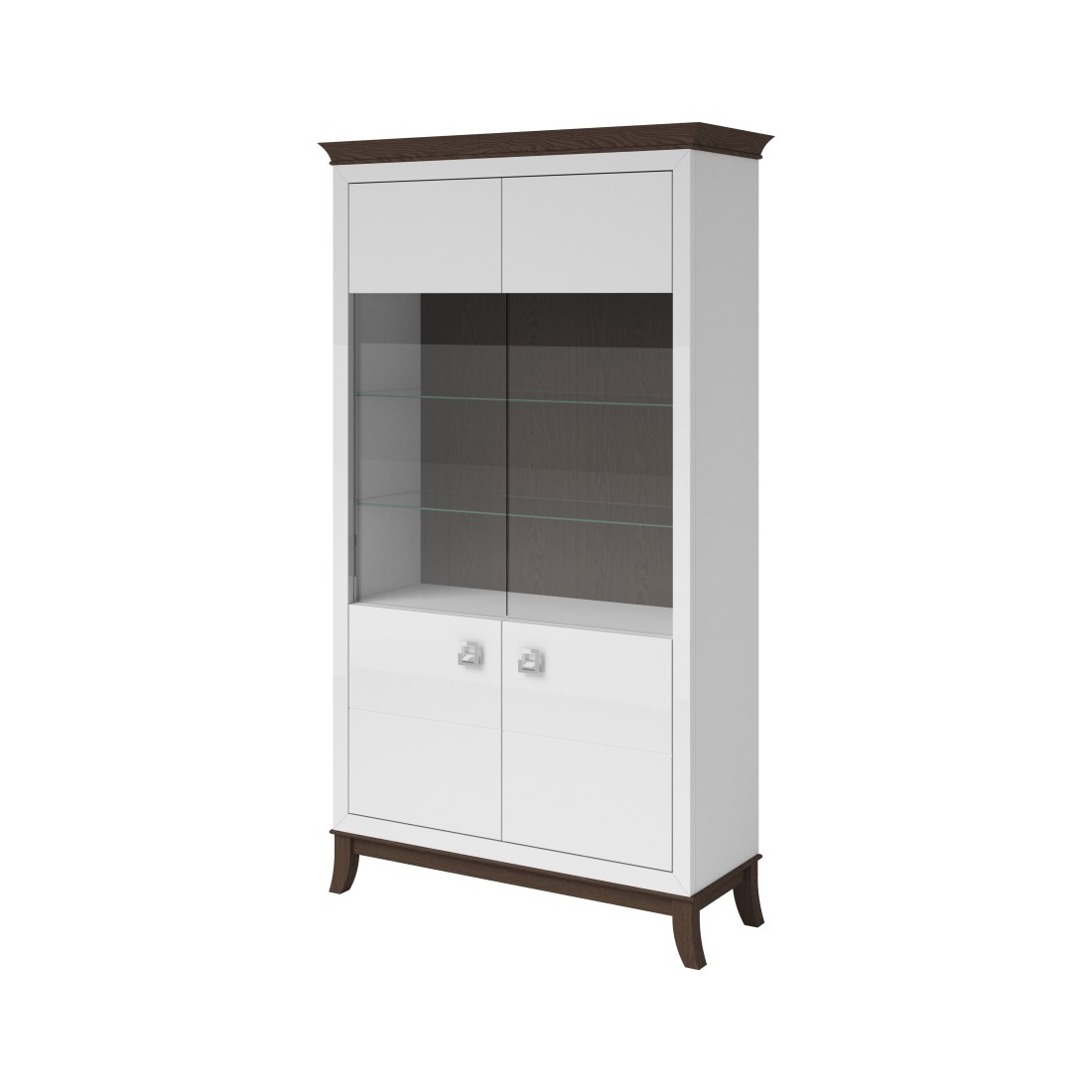 Vitrine  design 2 portes collection PALACE. Coloris blanc et chêne foncé