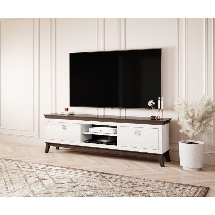 Meuble TV XL 196 cm collection PALACE. Couleur blanc et chêne