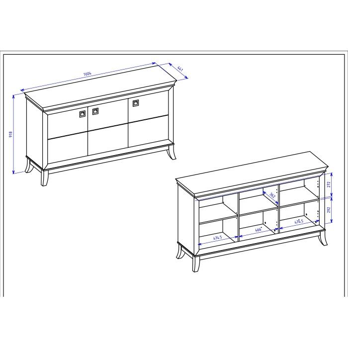 Buffet design 160cm pour salon couleur blanc et chêne foncé, collection PALACE.