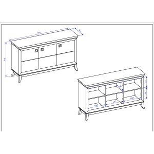 Buffet design 160cm pour salon couleur blanc et chêne foncé, collection PALACE.