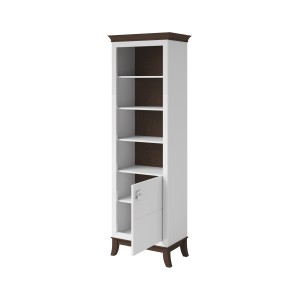 Vitrine 1 porte basse collection PALACE. Coloris blanc et chêne foncé