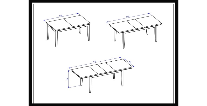 Table extensible jusqu'à 240cm pour 10 personnes pour salle à manger Collection PALACE. Coloris chêne foncé.