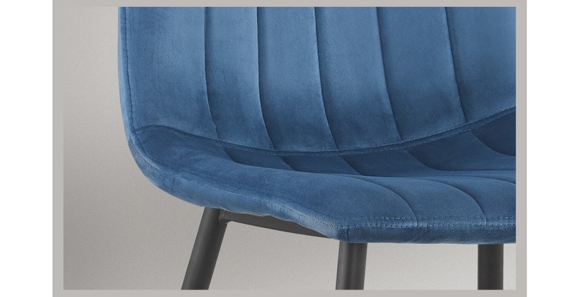 Chaise BRUCE Velours Bleu, dimensions: H86 x L45 x P55 cm, idéal pour une salle à manger design et moderne