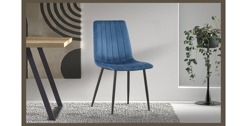 Chaise BRUCE Velours Bleu, dimensions: H86 x L45 x P55 cm, idéal pour une salle à manger design et moderne
