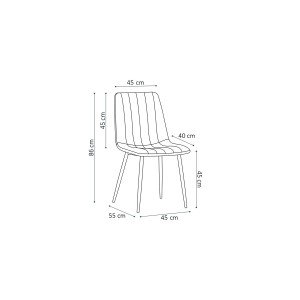 Chaise BRUCE Velours Bleu, dimensions: H86 x L45 x P55 cm, idéal pour une salle à manger design et moderne