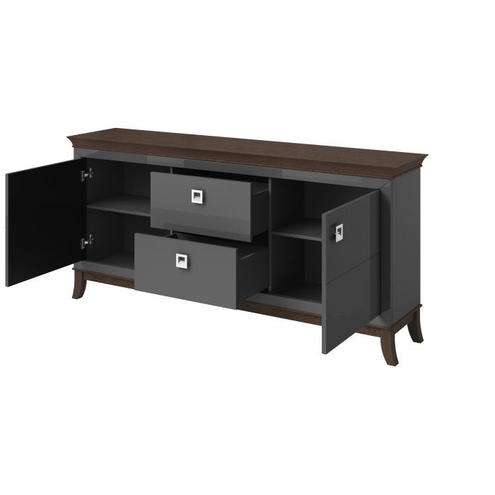 Buffet chic 180cm pour salon coloris gris et chêne foncé collection PALACE.