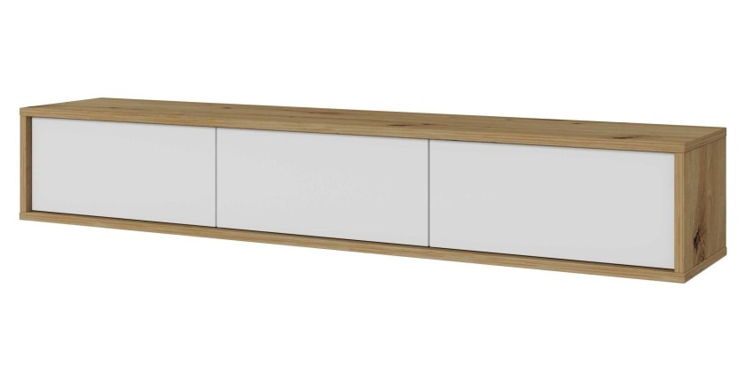 Meuble TV 180cm collection MAANUM. Couleur chêne clair et blanc.