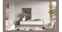 Meuble TV 180cm collection MAANUM. Couleur chêne clair et blanc.