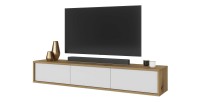 Meuble TV 180cm collection MAANUM. Couleur chêne clair et blanc.