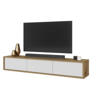 Meuble TV 180cm collection MAANUM. Couleur chêne clair et blanc.