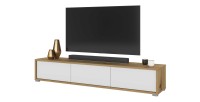 Meuble TV 180cm collection MAANUM. Couleur chêne clair et blanc.