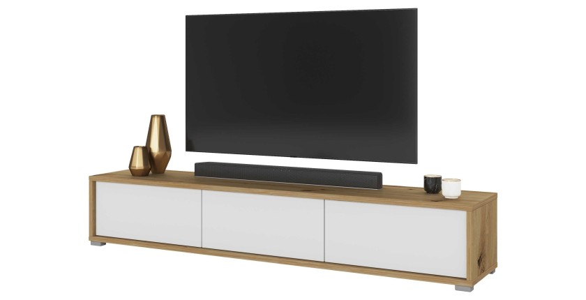 Meuble TV 180cm collection MAANUM. Couleur chêne clair et blanc.