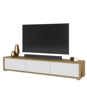 Meuble TV 180cm collection MAANUM. Couleur chêne clair et blanc.