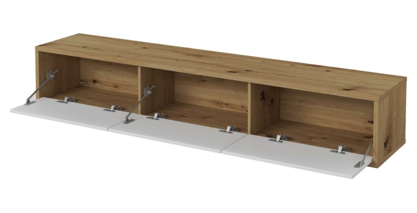 Meuble TV 180cm collection MAANUM. Couleur chêne clair et blanc.