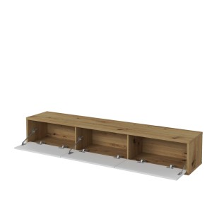 Meuble TV 180cm collection MAANUM. Couleur chêne clair et blanc.