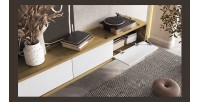 Meuble TV 180cm collection MAANUM. Couleur chêne clair et blanc.