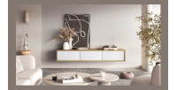 Meuble TV 180cm collection MAANUM. Couleur chêne clair et blanc.