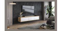 Meuble TV 180cm collection MAANUM. Couleur chêne clair et blanc.