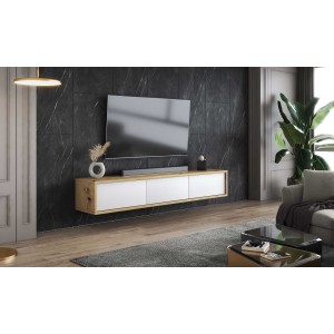 Meuble TV 180cm collection MAANUM. Couleur chêne clair et blanc.