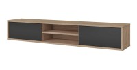 Meuble TV 180cm, 2 portes et 2 niches collection MAANUM. Couleur chêne clair et gris.