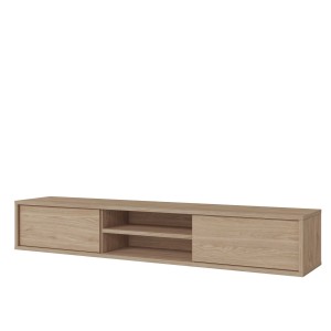 Meuble TV 180cm, 2 portes et 2 niches collection MAANUM. Couleur chêne clair.