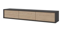 Meuble TV 180cm collection MAANUM. Couleur gris et chêne clair.