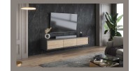 Meuble TV 180cm collection MAANUM. Couleur gris et chêne clair.