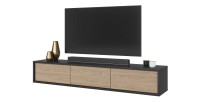 Meuble TV 180cm collection MAANUM. Couleur gris et chêne clair.