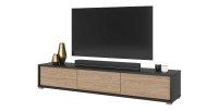 Meuble TV 180cm collection MAANUM. Couleur gris et chêne clair.