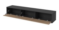 Meuble TV 180cm collection MAANUM. Couleur gris et chêne clair.