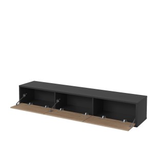 Meuble TV 180cm collection MAANUM. Couleur gris et chêne clair.